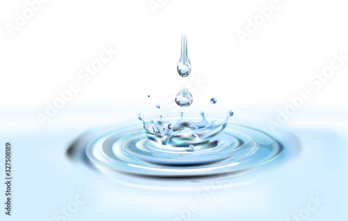 A splash of pure water, rippled circles on the water with drops, moisturizing.
