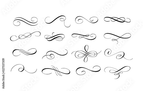 Vector ink pen calligraphy swirl flourishes set