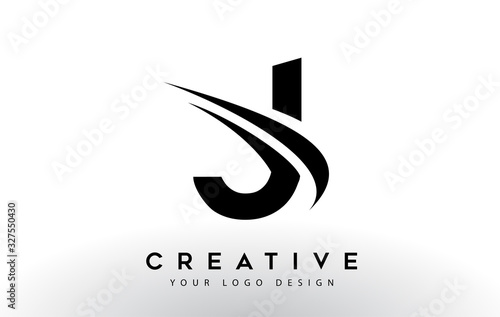 Creative J Letter Logo Design with Swoosh Icon Vector.