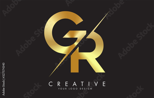 GR G R Golden Letter Logo Design with a Creative Cut.