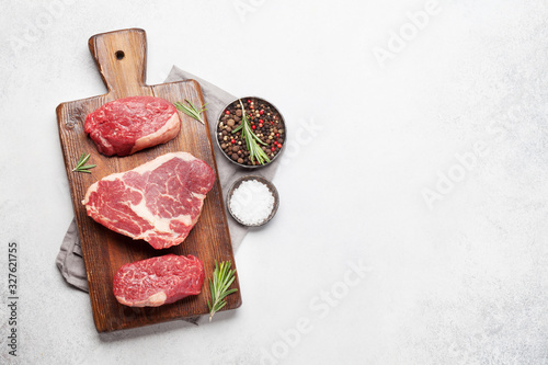 Variety of fresh raw beef steaks