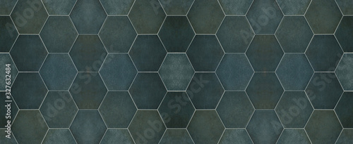 Green modern tile mirror made of hexagonl tiles texture background banner panorama 