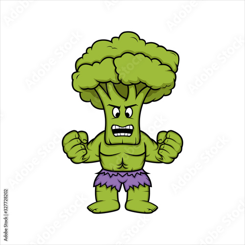 broccoli power illustration, broccoli hero for kids. vegetables illustration for kids