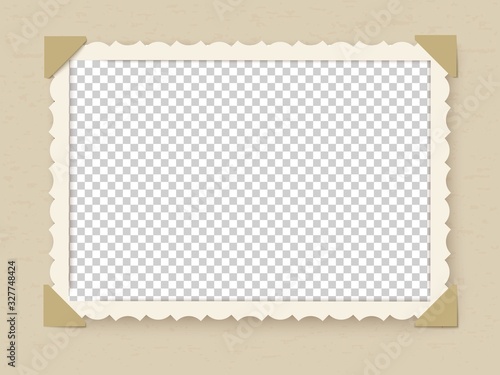 Retro photo frame. Vintage old postcard for album or picture with decoration edges vector template