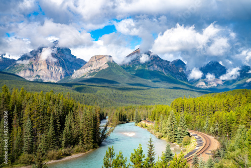 Morant's Curve, famous landscape with railway. Banff National Park, Canada