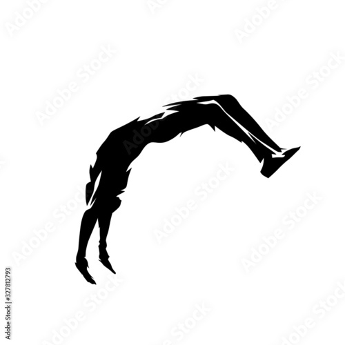 Somersault, isolated vector silhouette. Acrobat ink drawing, side view