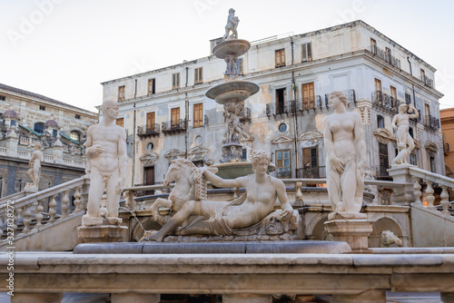 Praetorian Fountain on Pretoria Square also called Square of Shame in Palermo, Sicily Island in Italy
