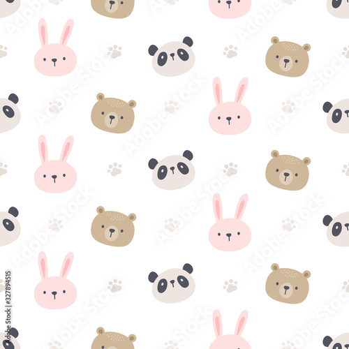 Panda bear and rabbit seamless pattern background