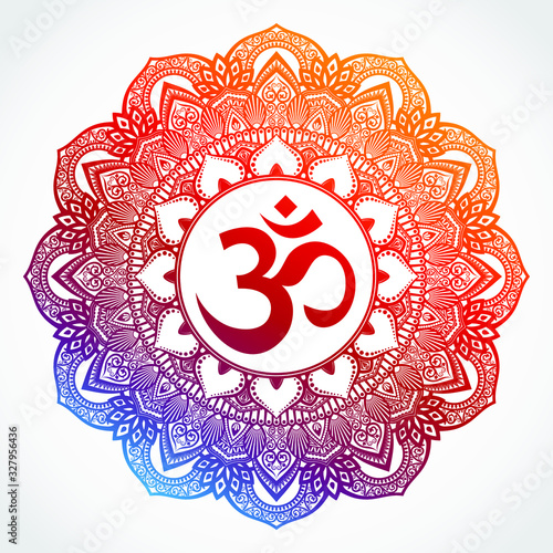 om symbol on color ornamental mandala