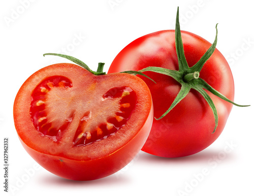 tomato with half of tomato isolated on a white background