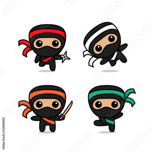 collection of cute kawaii ninja character 