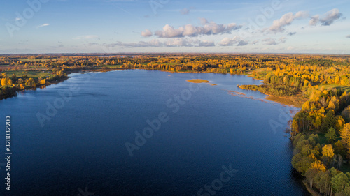 Beautiful nature landscape - lake and forests from above around Stameriena village, Latvia (drone photography)