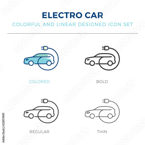 electric car icon in different style vector illustration. one colored and black electro car vector icons designed in filled, outline, line and stroke style can be used for web, mobile, ui