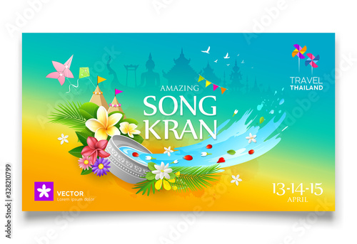 Amazing Songkran festival travel thailand colorful banners design colorful background, vector illustration