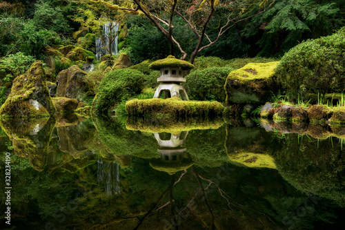 Pagoda Reflections in Pond in Japanese Garden