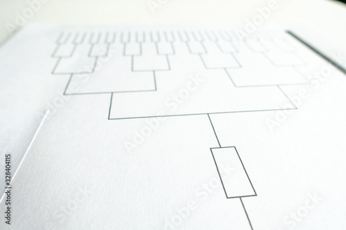 Blank sprots bracket grid on white paper and close focus