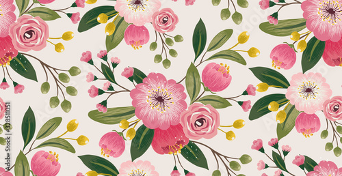 Vector illustration of a seamless floral pattern with spring flowers. Lovely floral background in sweet colors 