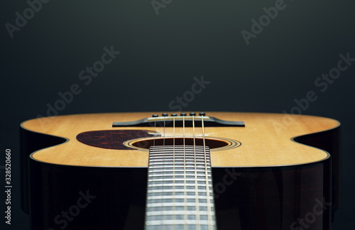 acoustic guitar low angle view close up