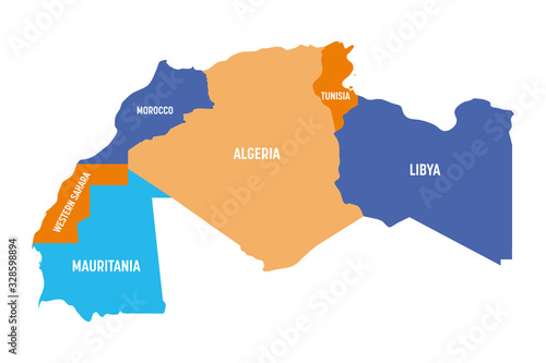 Map of Maghreb countries - Northwest Africa states. Vector illustration