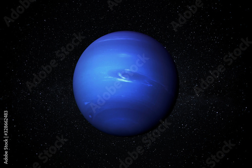 Planet Neptune in the Starry Sky of Solar System in Space. This image elements furnished by NASA.