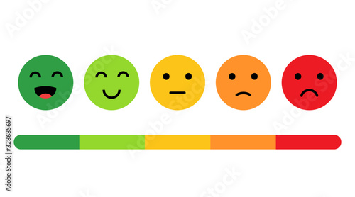 Feedback vector concept. Rank, level of satisfaction rating. Feedback in form of emotions, smileys, emoji. User experience. Review of consumer.