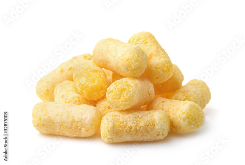 Plie of puffed corn snacks