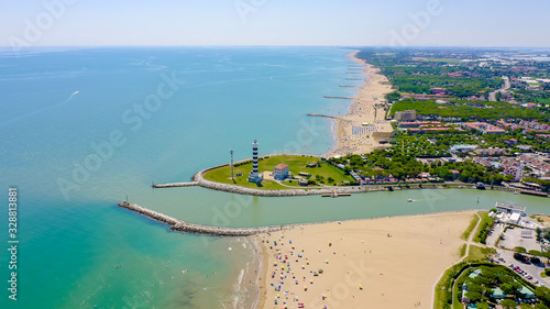 Italy, Jesolo. Lido di Jesolo, or Jesolo Lido, is the beach area of the city of Jesolo in the province of Venice, Aerial View