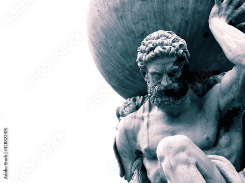 Statue of the Greek God Atlas holding the globe on his shoulders. With colour toning