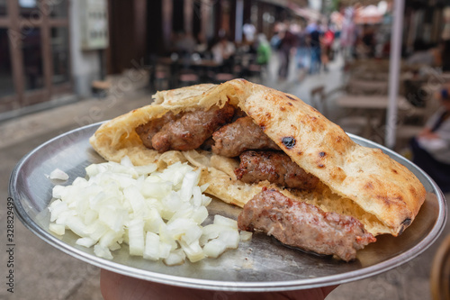 Traditional bosnian cevapi in Sarajevo, Bosnia and Herzegovina.