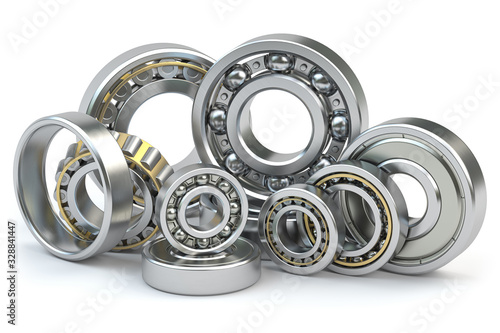 Bearings of different types isolated on white background.