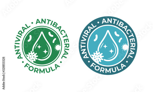 Antiviral antibacterial coronavirus formula vector icons. Coronavirus 2019 nCov, Covid 19 NCP virus protection, clean health safe labels