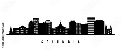 Columbia skyline horizontal banner. Black and white silhouette of Columbia, South Carolinaa. Vector template for your design.
