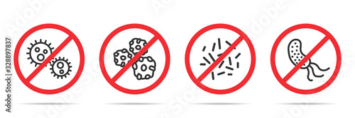 Set of no virus icons in four different versions in a flat design. Vector illustration