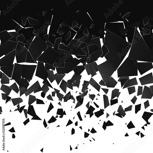 Destruction effect. Abstract cloud of pieces and fragments after wall explosion. Vector