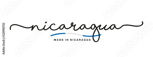 Made in Nicaragua handwritten calligraphic lettering logo sticker flag ribbon banner
