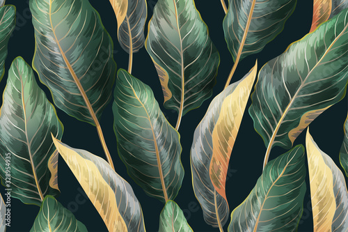 Palm leaves seamless vintage pattern