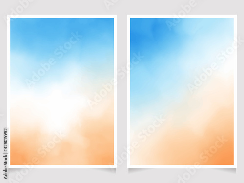 blue sky and sand beach abstract watercolor background wedding invitation or birthday card template layout 5x7 eps10 vectors illustration