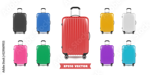 Travel bag luggage realistic collection. Vector illustration.