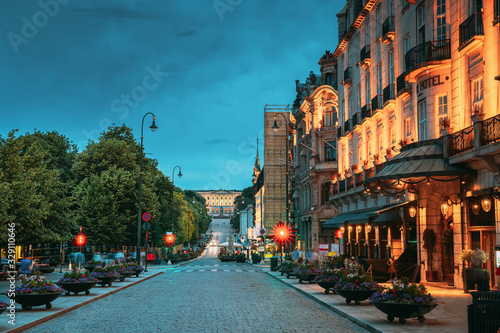 Oslo, Norway. Night View Karl Johans gate Street. Residential Multi-storey Houses In Centrum District. Summer Evening. Residential Area.