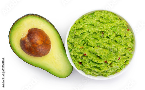 Bowl of guacamole with avocado