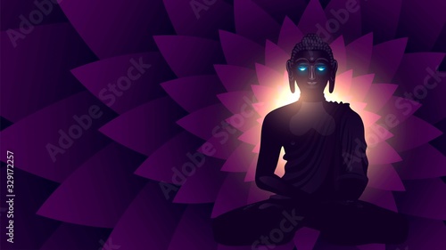 Buddha silhouette on fractal background, meditation and trance