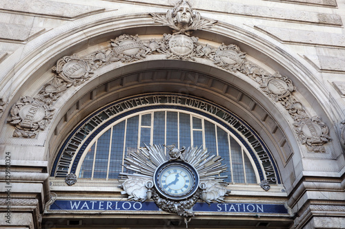 Entrance doorway sign to London Waterloo train station, England.