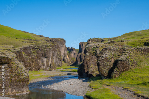 Fjadrargljufur canyon in south Iceland on a sunny day