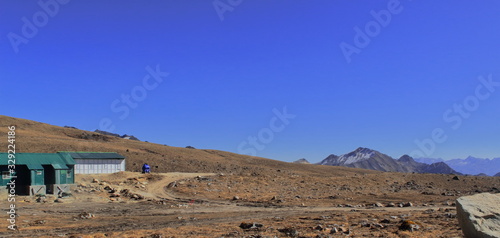 arid landscape or barren landscape of bum la pass in tawang district near indo-china border, arunachal pradesh in north east india