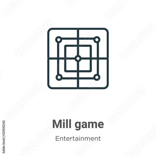 Mill game outline vector icon. Thin line black mill game icon, flat vector simple element illustration from editable entertainment concept isolated stroke on white background