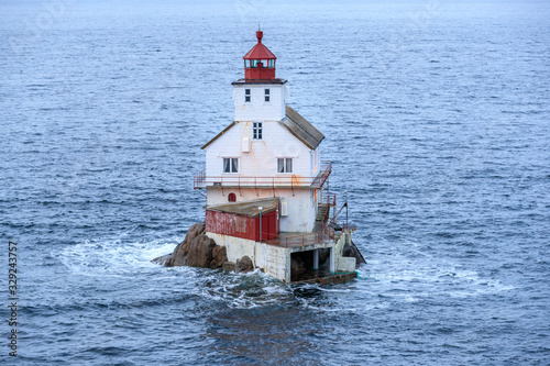 STABBEN LIGHTHOUSE, NORWAY - 2016 NOVEMBER 30. Lighthouse of Stabben on a rock in the norwegian coast. (3)