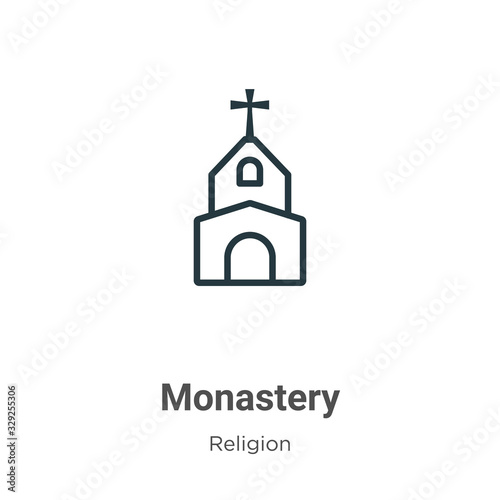 Monastery outline vector icon. Thin line black monastery icon, flat vector simple element illustration from editable religion concept isolated stroke on white background