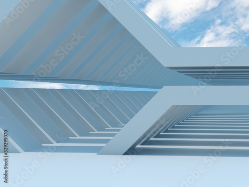 Blue parametric tunnel perspective. 3d rendering