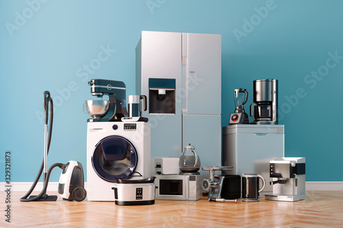 3d render of home appliances collection set