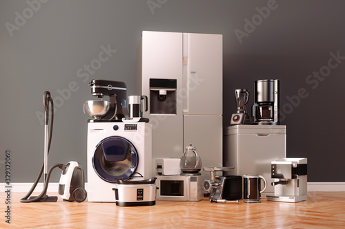 3d render of home appliances collection set